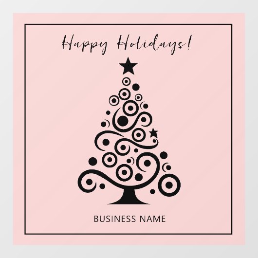 ハッピーホリデー ブラッククリスマスツリー ライトピンク ウィンドウサイン (シート)