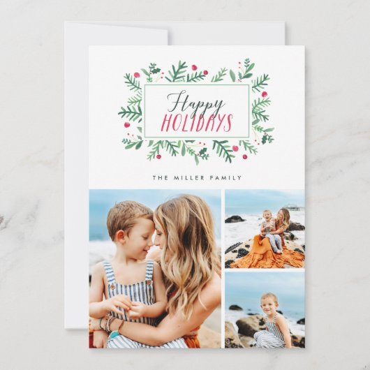 ハッピーホリデー ペイントボタニカル 3 枚の写真 シーズンカード (正面)
