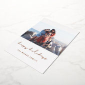 ハッピーホリデー ミニマリスト スクリプト フォト ローズゴールド 箔シーズンカード (回転した状態)