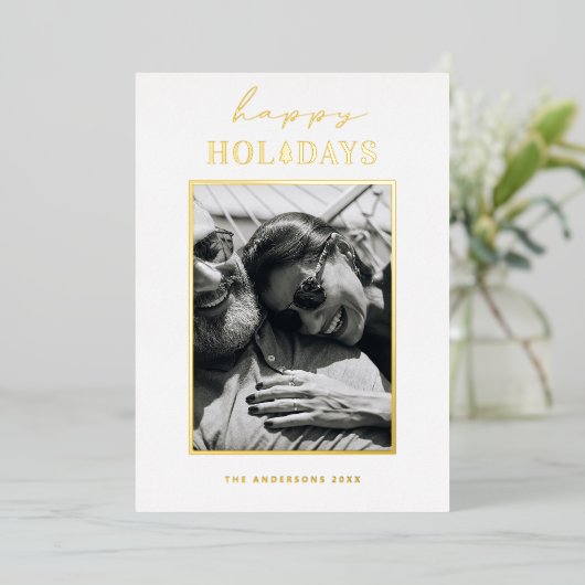 ハッピーホリデー | ミニマルエレガント金ゴールドクリスマス 箔シーズンカード (立ち正面)