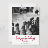 ハッピーホリデー |ミニマルモダンリスト赤クリスマス写真 シーズンカード (正面)