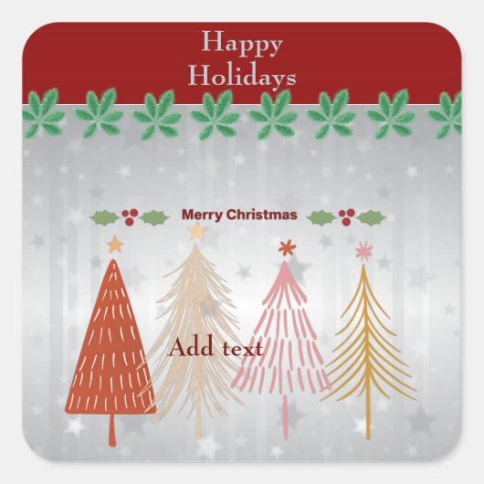 ハッピーホリデー、メリークリスマス、テンプレート。 スクエアシール (正面)