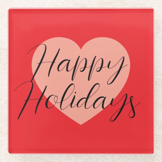 ハッピーホリデー メリークリスマス ホリデーシーズン ハート ガラスコースター (正面)