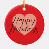 ハッピーホリデー メリークリスマス ホリデーシーズン ハート セラミックオーナメント (裏面)