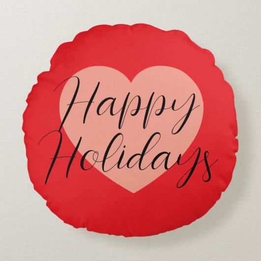 ハッピーホリデー メリークリスマス 休暇シーズン 心 ラウンドクッション (正面)