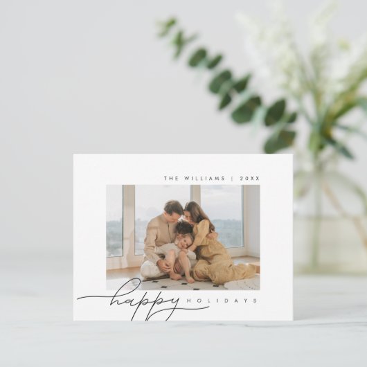 ハッピーホリデー、メリークリスマス、家族の写真 ポストカード (スタンド正面)