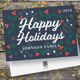 ハッピーホリデー モダンなホリーの実と葉 シーズンカード