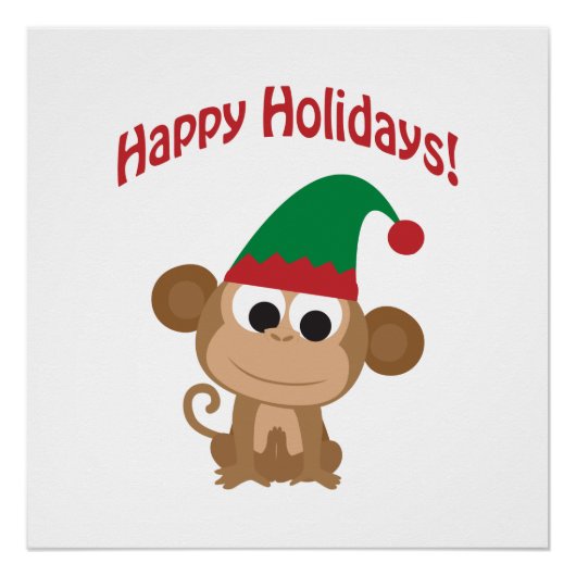 ハッピーホリデー！モンキークリスマス小妖精や小人 ポスター (正面)