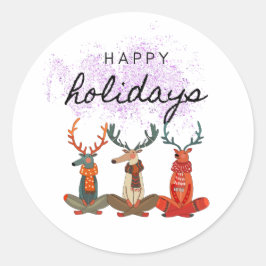 ハッピーホリデー。ヨーガのポーズをした鹿 ラウンドシール