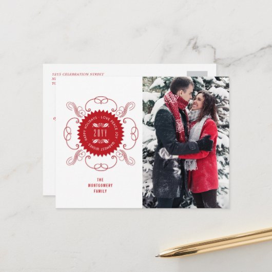 ハッピーホリデー ラブ ピース ジョイ オルネイト シール フォト シーズンポストカード (正面/裏面インサイチュ)