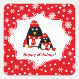 ハッピーホリデー。リトルおもしろいペンギンクリスマス スクエアシール