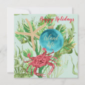 ハッピーホリデー レッドカニ コーストアル スクエア グリーティング カード (正面)