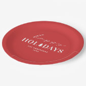 ハッピーホリデー | レッドクリスマスと新年のパーティー ペーパープレート (アングル)