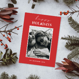 ハッピーホリデー | レッドミニマリストのクリスマスフォト シーズンカード