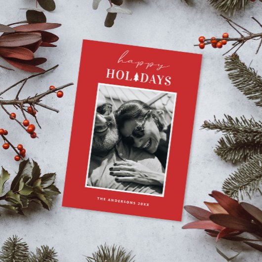 ハッピーホリデー | レッドミニマリストのクリスマスフォト シーズンカード