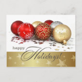 ハッピーホリデー。レッド金ゴールドバウブル シーズンポストカード (正面)