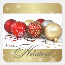 ハッピーホリデー。レッド金ゴールドボーブルクリスマス スクエアシール