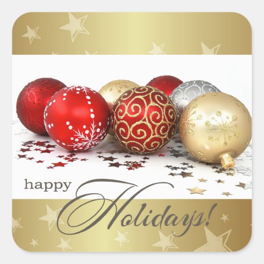 ハッピーホリデー。レッド金ゴールドボーブルクリスマス スクエアシール (正面)