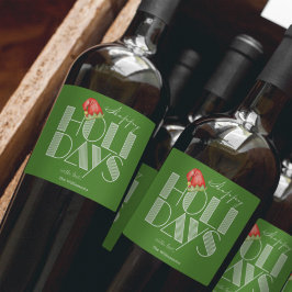 ハッピーホリデー レトロ タイポグラフィー 緑 ワインラベル