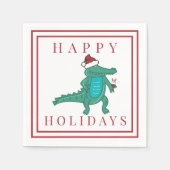 ハッピーホリデー ワニ サンタ イルカ ワイン スタンダードカクテルナプキン (正面)