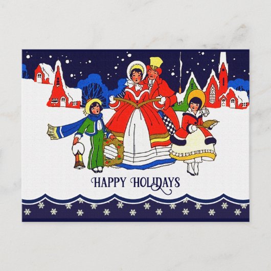 ハッピーホリデー。ヴィンテージクリスマスキャロラー シーズンポストカード (正面)
