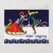 ハッピーホリデー。ヴィンテージスケートで滑るカップクリスマス ポストカード (正面)