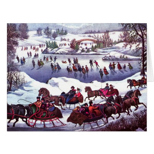 ハッピーホリデー。ヴィンテージ冬のシーンカード (正面横)