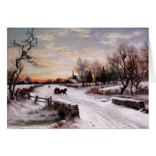 ハッピーホリデー。ヴィンテージ冬のシーンカード (正面横)