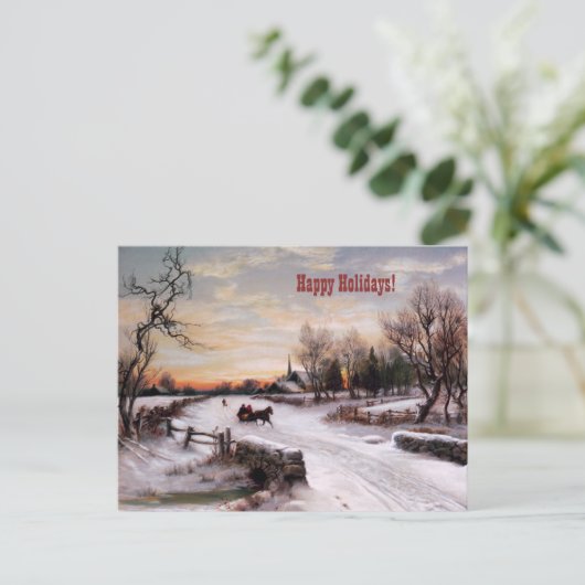 ハッピーホリデー。ヴィンテージ冬のシーンカード シーズンポストカード (スタンド正面)