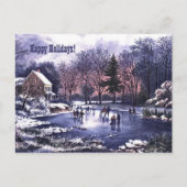 ハッピーホリデー。ヴィンテージ冬のシーンカード シーズンポストカード (正面)