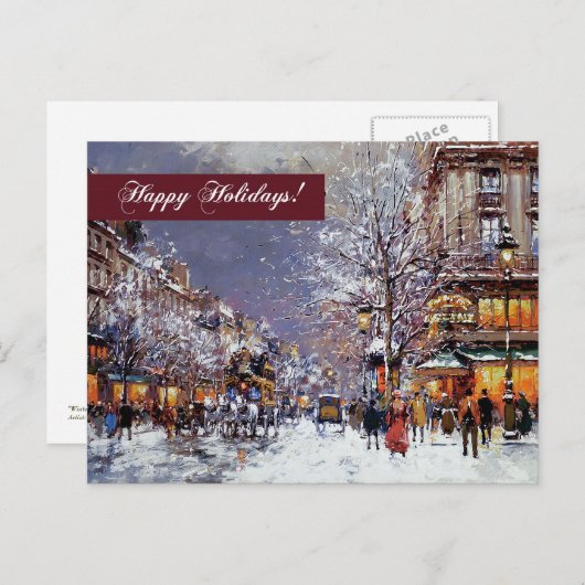 ハッピーホリデー。ヴィンテージ冬のパリの風景 シーズンポストカード (正面/裏面)