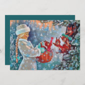 ハッピーホリデー |ヴィンテージ冬の女の子&リス (正面/裏面)