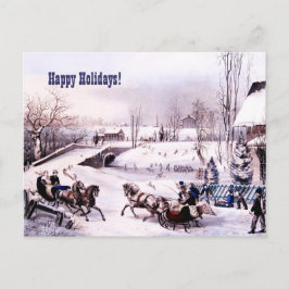 ハッピーホリデー。ヴィンテージ冬の景色 シーズンポストカード