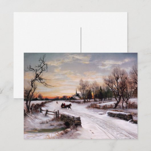 ハッピーホリデー。ヴィンテージ冬の景色 シーズンポストカード (正面/裏面)