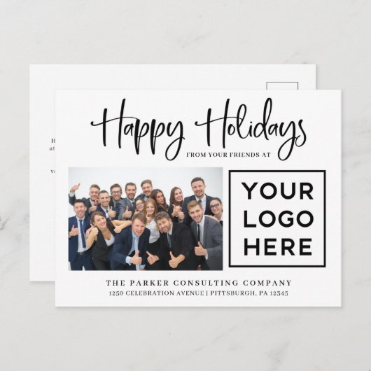 ハッピーホリデー |写真企業のとロゴ シーズンポストカード (正面/裏面)