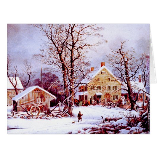 ハッピーホリデー。冬のシーンのクリスマスカード (正面横)