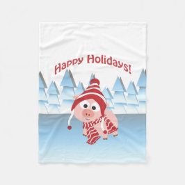 ハッピーホリデー！冬の豚 フリースブランケット