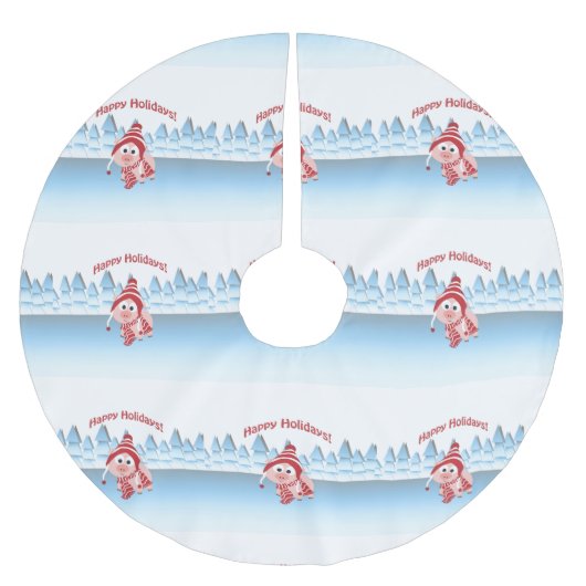 ハッピーホリデー！冬の豚 ブラッシュドポリエステルツリースカート (正面)