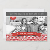 ハッピーホリデー。北欧スノーフレーク模様の写真 シーズンカード (正面)