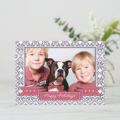 ハッピーホリデー。北欧スノーフレーク模様の写真 シーズンカード (スタンド正面)