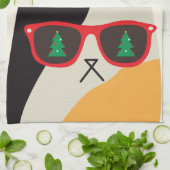 ハッピーホリデー！可愛いサンタ猫マンガ – クリスマス キッチンタオル (折り畳み)