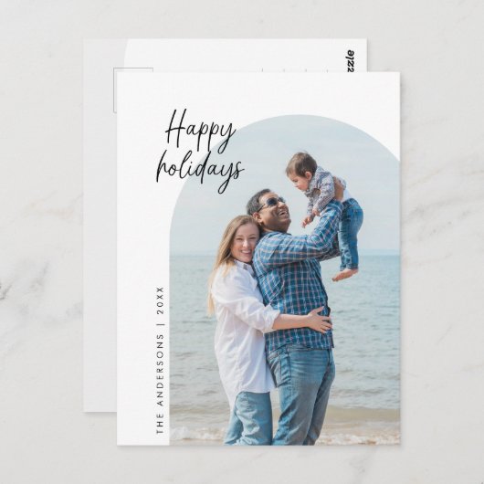 ハッピーホリデー，家族写真，アーチフレーム，あいさつ ポストカード (正面/裏面)