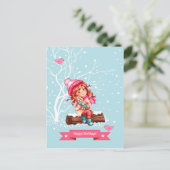 ハッピーホリデー。小さな女の子と子猫クリスマス シーズンポストカード (スタンド正面)