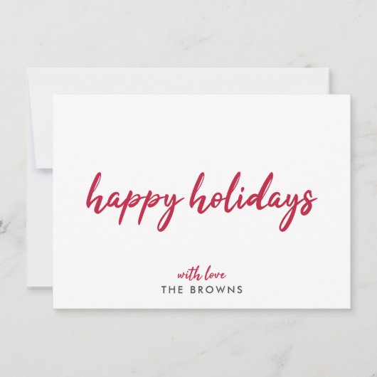 ハッピーホリデー |小モダン値化された赤クリスマススクリプト シーズンカード (正面)