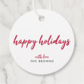 ハッピーホリデー |小モダン値化された赤クリスマススクリプト フェイバータグ (正面)