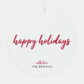 ハッピーホリデー |小モダン値化された赤クリスマススクリプト メタルオーナメント (正面)