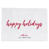 ハッピーホリデー |小モダン値化された赤クリスマススクリプト ラージペーパーバッグ (裏面)