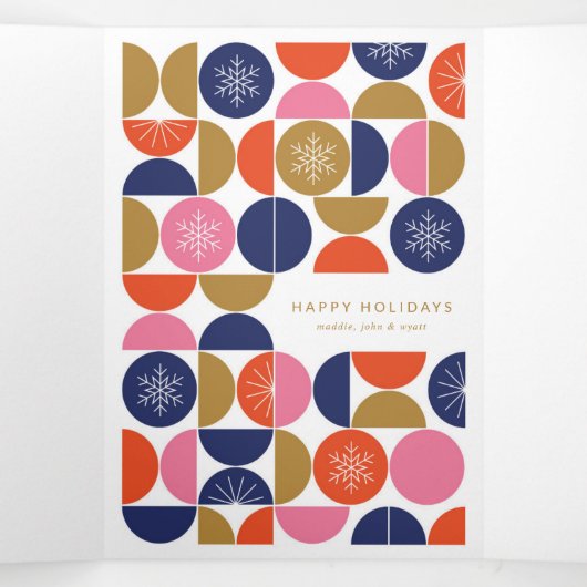 ハッピーホリデー – 幾何モダン祭典 三つ折りクリスマスカード (内部中)