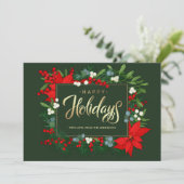 ハッピーホリデー。手描きポインセチア枠写真 シーズンカード (スタンド正面)
