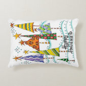 ハッピーホリデー!星付きのかわいいクリスマスツリー アクセントクッション (正面)